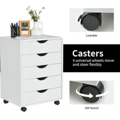 Versatile White MDF Filing Cabinet with 5 Drawers for Office or Home