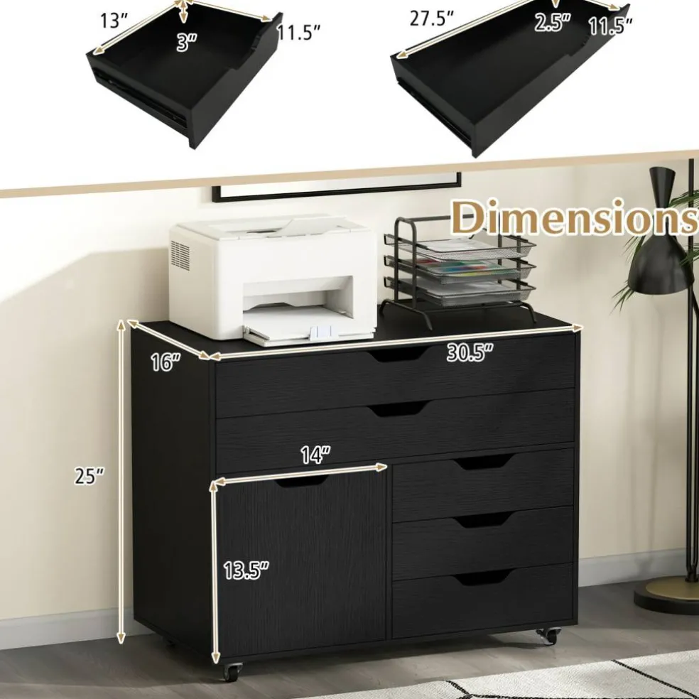 Vertical 5-Drawer Mobile Chest with 5 Casters, Storage Cabinet with Locking Wheels