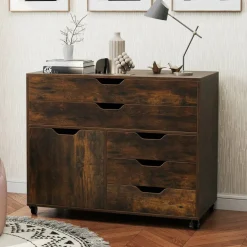 Vertical 5-Drawer Mobile Chest with 5 Casters, Storage Cabinet with Locking Wheels