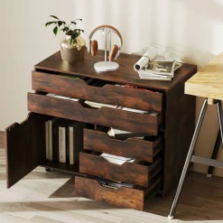 Vertical 5-Drawer Mobile Chest with 5 Casters, Storage Cabinet with Locking Wheels