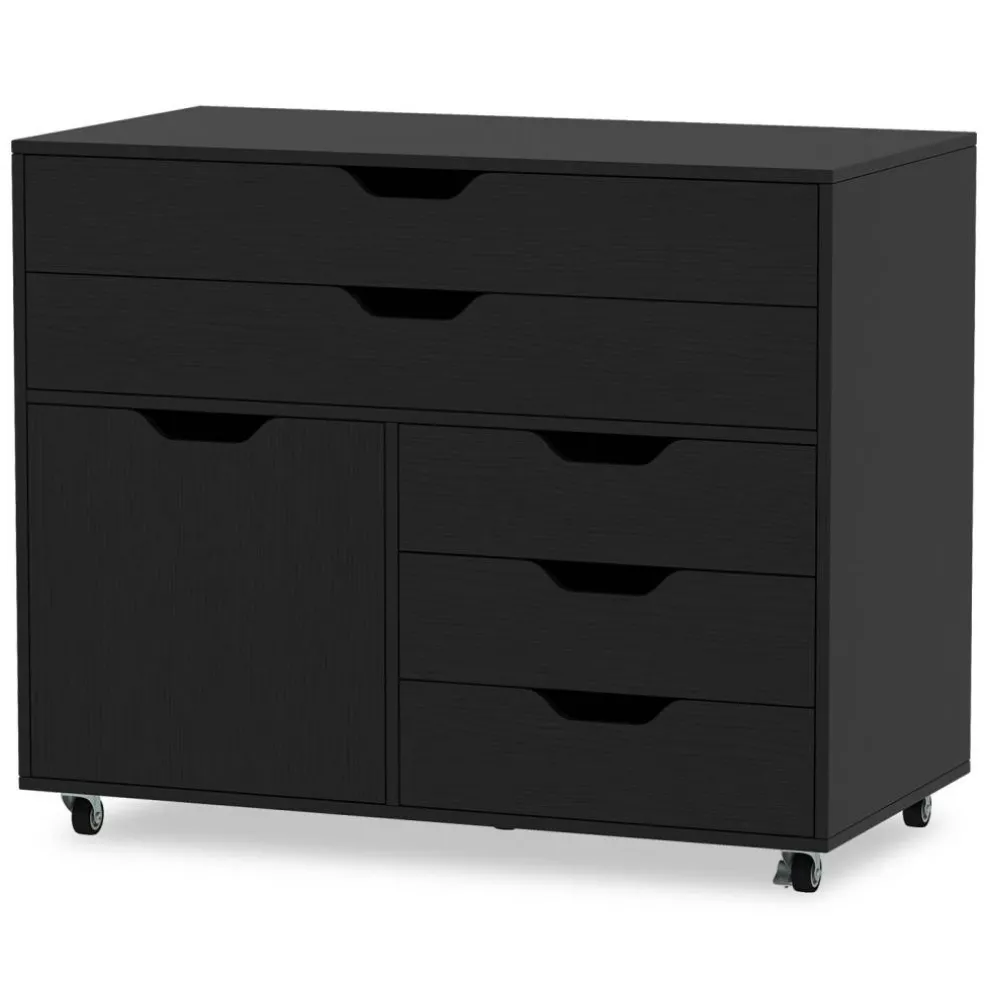 Vertical 5-Drawer Mobile Chest with 5 Casters, Storage Cabinet with Locking Wheels