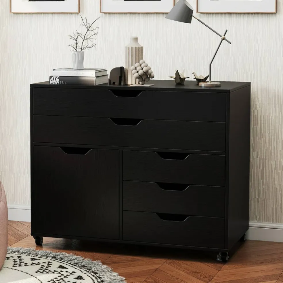 Vertical 5-Drawer Mobile Chest with 5 Casters, Storage Cabinet with Locking Wheels