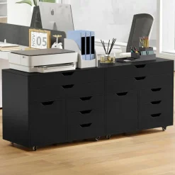 Vertical 5-Drawer Mobile Chest with 5 Casters, Storage Cabinet with Locking Wheels