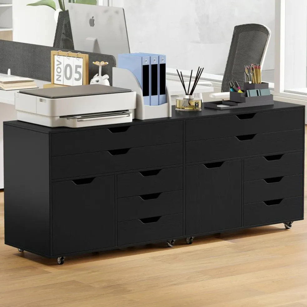 Vertical 5-Drawer Mobile Chest with 5 Casters, Storage Cabinet with Locking Wheels
