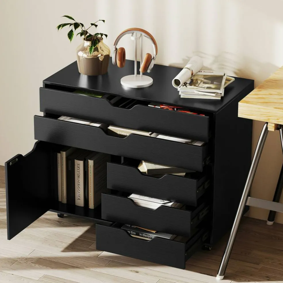 Vertical 5-Drawer Mobile Chest with 5 Casters, Storage Cabinet with Locking Wheels