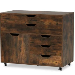 Vertical 5-Drawer Mobile Chest with 5 Casters, Storage Cabinet with Locking Wheels