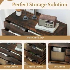 Vertical 5-Drawer Mobile Chest with 5 Casters, Storage Cabinet with Locking Wheels