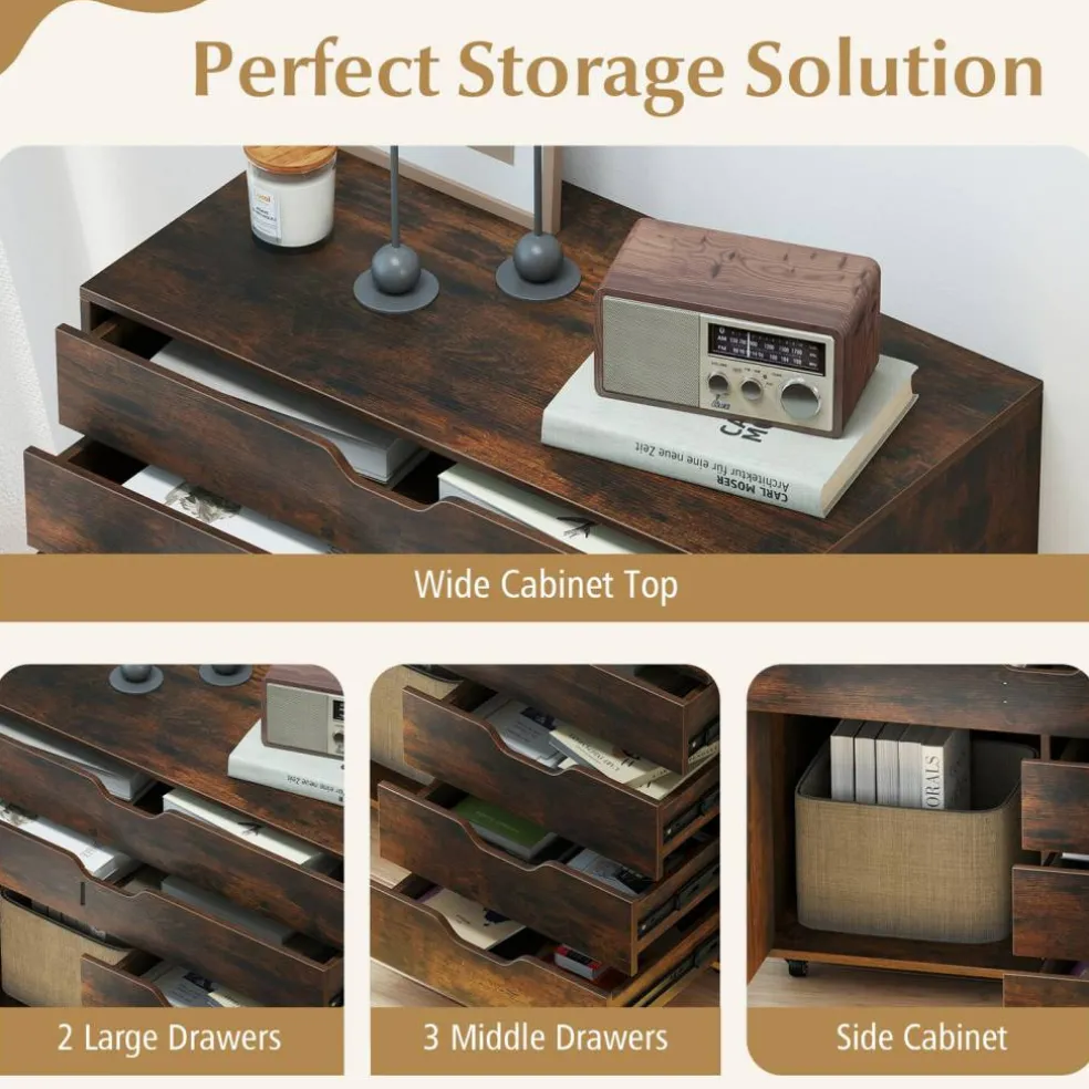 Vertical 5-Drawer Mobile Chest with 5 Casters, Storage Cabinet with Locking Wheels