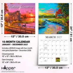 Vintage Country | 2027 12 x 24 Inch (Hanging) Monthly Square Wall Calendar | Featuring the Artwork of Geno Peoples | Plastic-Free