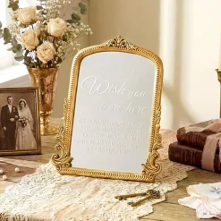 Vintage In Loving Memory Wedding Memorial Sign with Gold Mirror Frame 12 x 9.5 Inch Tabletop Display Plaque with Stand for Wedding Reception Anniversary Celebration Memorial Decor