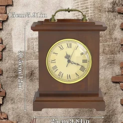 Vintage Mantel Clock with Hidden Safe, Silent Non-Ticking Wooden Desk Clock