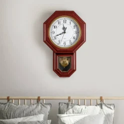 Vintage Regulator Pendulum Wall Clock, 17.7in Silent Quartz Decorative Clock