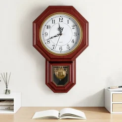 Vintage Regulator Pendulum Wall Clock, 17.7in Silent Quartz Decorative Clock