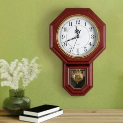 Vintage Regulator Pendulum Wall Clock, 17.7in Silent Quartz Decorative Clock