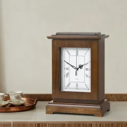 Vintage Wooden Mantel Clock Safe, Hidden Storage Desk Clock with Lock
