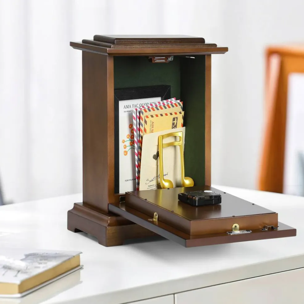 Vintage Wooden Mantel Clock Safe, Hidden Storage Desk Clock with Lock