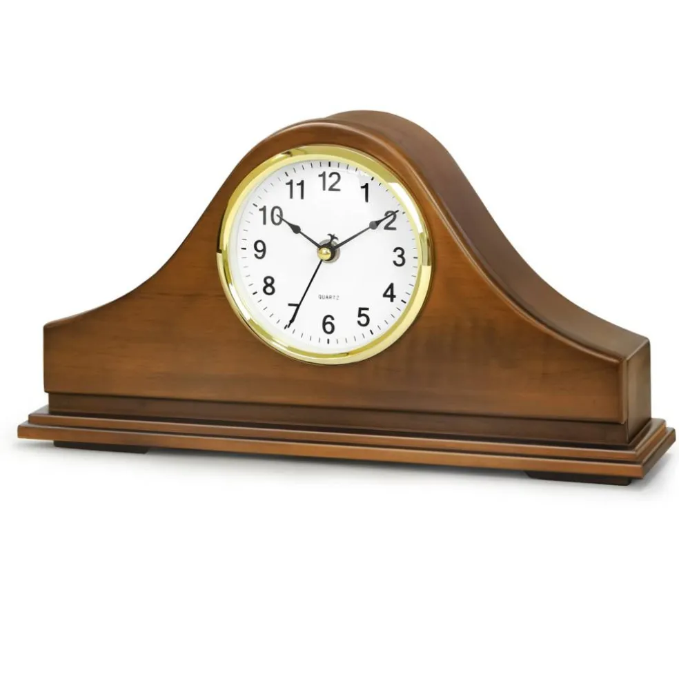 Vintage Wooden Mantel Clock with Hidden Storage, Silent Non-Ticking Table Clock
