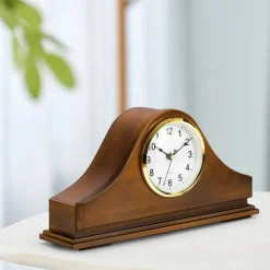 Vintage Wooden Mantel Clock with Hidden Storage, Silent Non-Ticking Table Clock