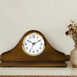 Vintage Wooden Mantel Clock with Hidden Storage, Silent Non-Ticking Table Clock