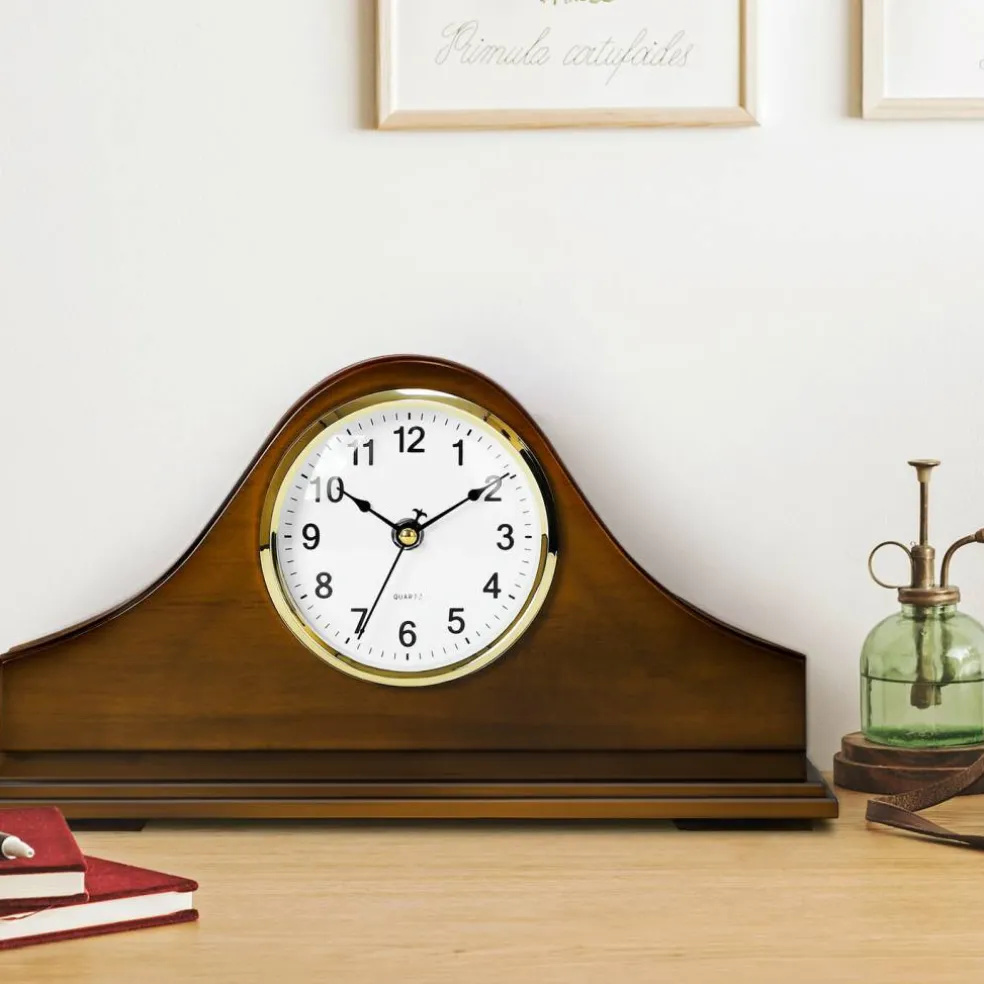 Vintage Wooden Mantel Clock with Hidden Storage, Silent Non-Ticking Table Clock