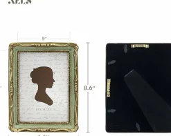 Vintage 5x7 / 8x10 Picture Frame Antique Gold Green Polyresin Photo Frame with Glass Front for Wall or Tabletop Display, Elegant Ornate Home Decor Frame