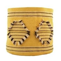VIP Cotton Yellow Diamond Pattern Storage Basket with Lining, 12 Inch Decorative Fabric Basket for Home Organization