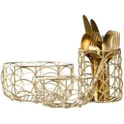 VIP Metal 10 in. Gold Baskets Set of 3 – Decorative Metal Storage Baskets for Kitchen, Bathroom & Home Organization