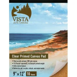 Vista Jute Double Clear-Primed Canvas Pad 9"x12" - 10 Sheets, 16.52oz. Primed Weight, Blank Canvas for Eco Friendly Artists, Ideal for Oils, Acrylics & Mixed Media, Extra-Coarse Texture