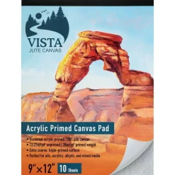 Vista Jute Universal Acrylic-Primed Canvas Pad 9"x12" - 10 Sheets, Blank Canvas for Eco Friendly Artists, Triple-Primed Jute Surface, Ideal for Oils, Acrylics & Mixed Media, Extra-Coarse Texture
