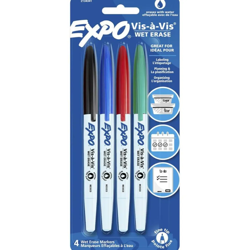 Vis-à-Vis Wet Erase Marker Set, 4 Colors, Fine Tip