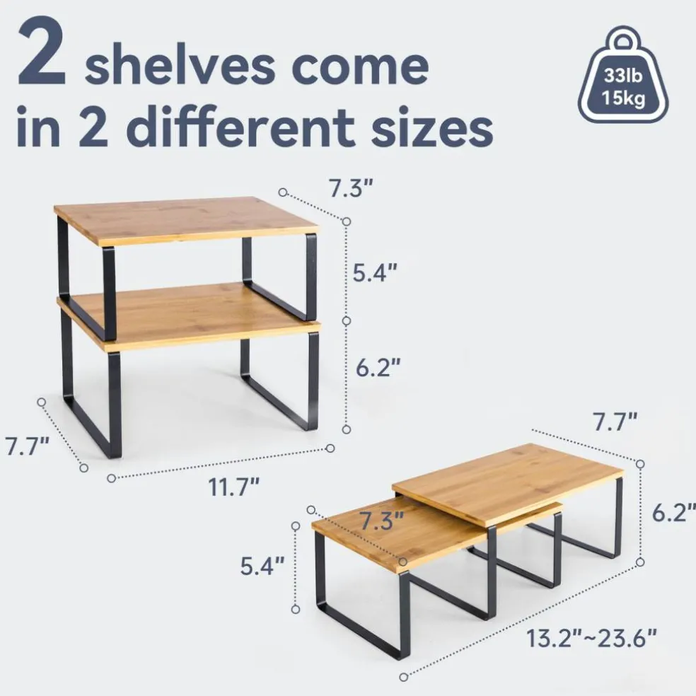 VUSIGN Cabinet Organizer Shelf, 4 Sets Kitchen Counter Shelves, Stackable Expandable Spice Rack,Cloud White and Natural Beige