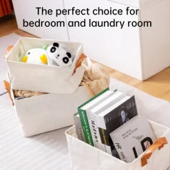 VUSIGN Non‑Woven Storage with Handle Medium Light Beige – 12.8″×10″×7.2″ Fabric Organizer Bin with Handles for Home & Closet (2-Pack)