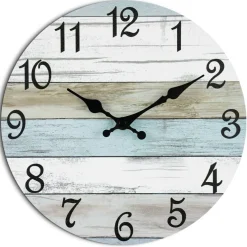 Wall Clock Silent Non Ticking Battery Operated, Rustic Coastal Country Clock Decorative for Bathroom Kitchen Bedroom Living Room(10 Inch)