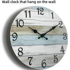 Wall Clock Silent Non Ticking Battery Operated, Rustic Coastal Country Clock Decorative for Bathroom Kitchen Bedroom Living Room(10 Inch)