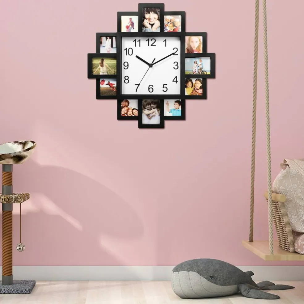 Wall Clock with 12-Picture Photo Collage Display