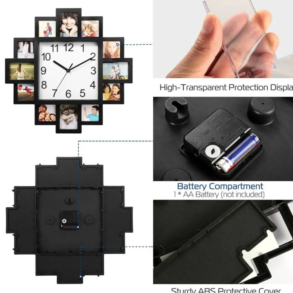 Wall Clock with 12-Picture Photo Collage Display