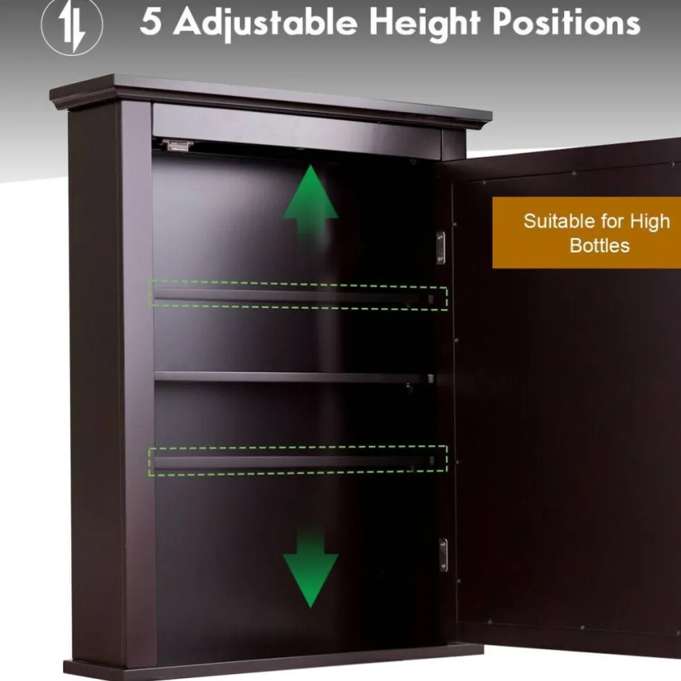 Wall Mount Bathroom Cabinet with Mirror Single Door Adjustable Shelf and Retro Handle