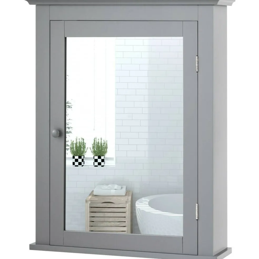 Wall Mount Bathroom Cabinet with Mirror Single Door Adjustable Shelf and Retro Handle