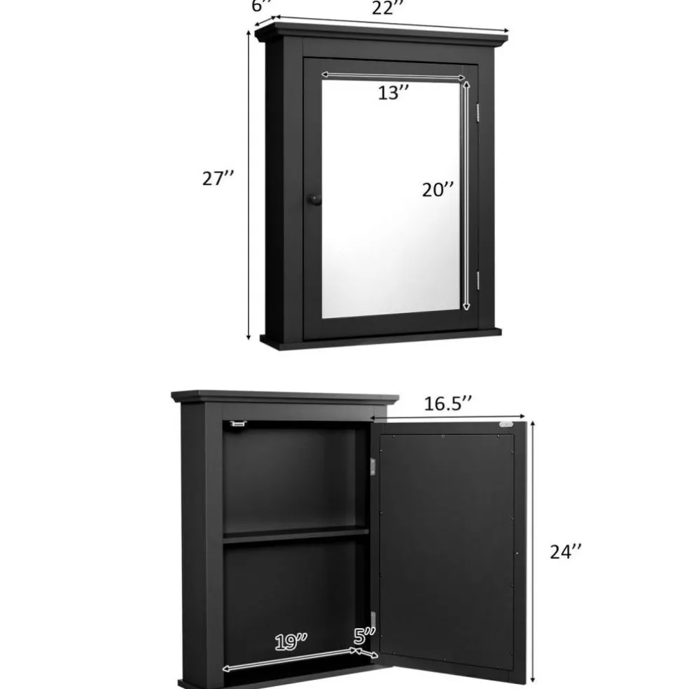 Wall Mount Bathroom Cabinet with Mirror Single Door Adjustable Shelf and Retro Handle