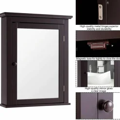 Wall Mount Bathroom Cabinet with Mirror Single Door Adjustable Shelf and Retro Handle