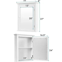 Wall Mount Bathroom Cabinet with Mirror Single Door Adjustable Shelf and Retro Handle