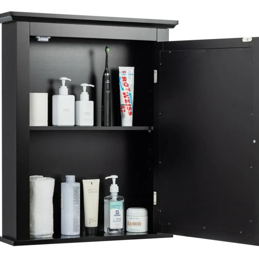 Wall Mount Bathroom Cabinet with Mirror Single Door Adjustable Shelf and Retro Handle
