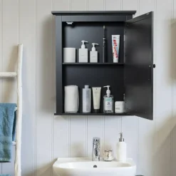 Wall Mount Bathroom Cabinet with Mirror Single Door Adjustable Shelf and Retro Handle