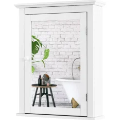 Wall Mount Bathroom Cabinet with Mirror Single Door Adjustable Shelf and Retro Handle