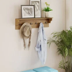 Wall Mounted Coat Rack with Shelf 6 Hooks Entryway Storage Organizer