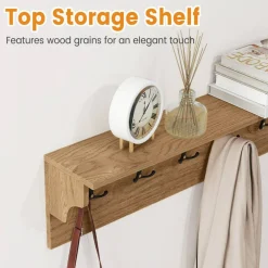 Wall Mounted Coat Rack with Shelf 6 Hooks Entryway Storage Organizer