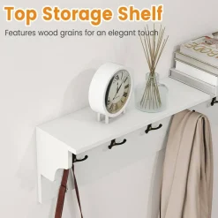 Wall Mounted Coat Rack with Shelf 6 Hooks Entryway Storage Organizer