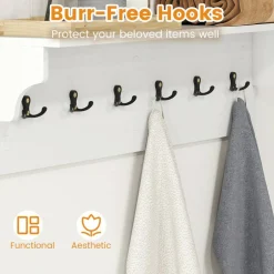Wall Mounted Coat Rack with Shelf 6 Hooks Entryway Storage Organizer