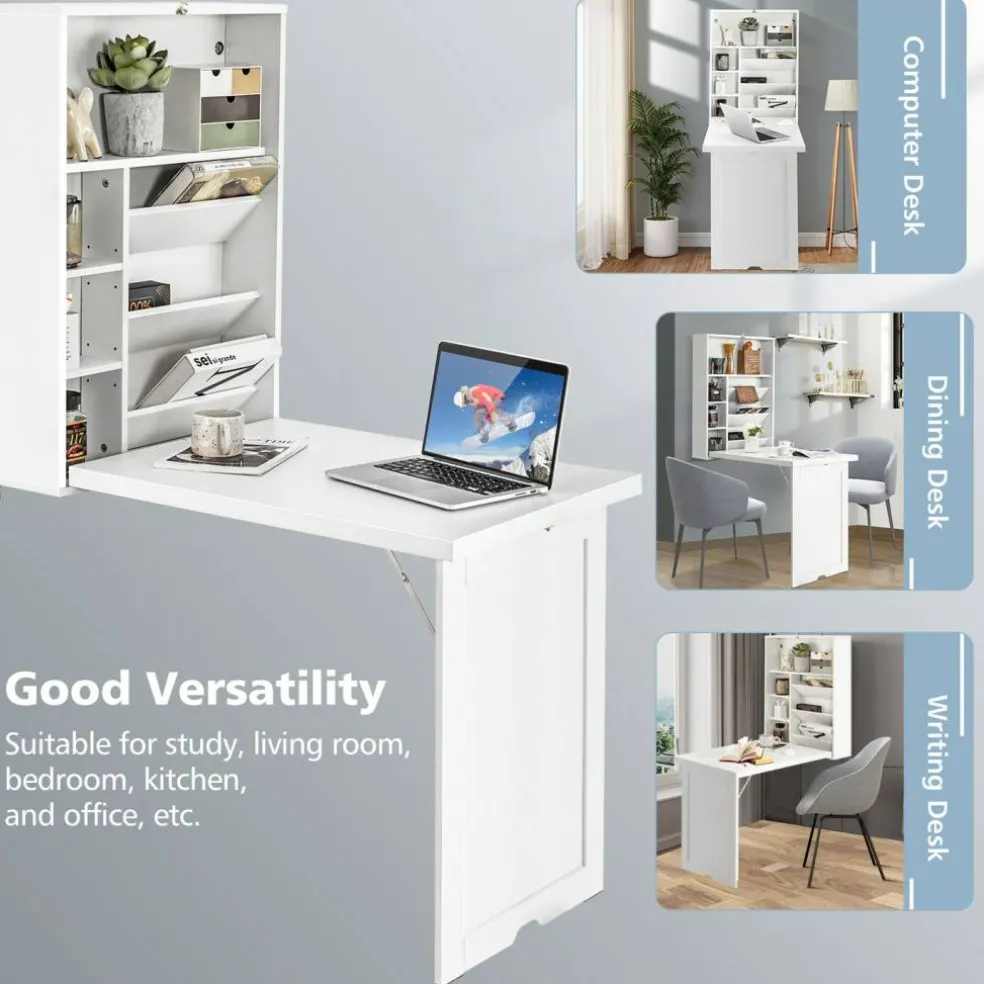 Wall Mounted Fold-Out Convertible Floating Desk Space Saver