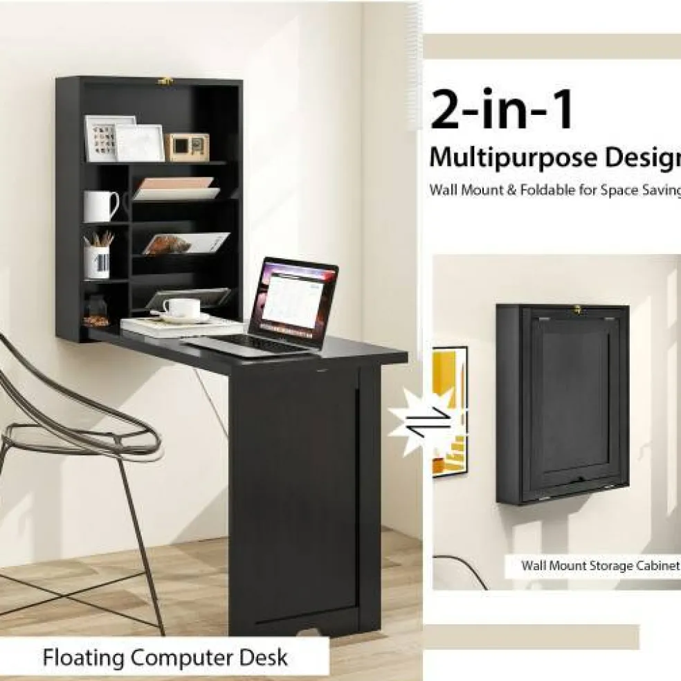 Wall Mounted Fold-Out Convertible Floating Desk Space Saver